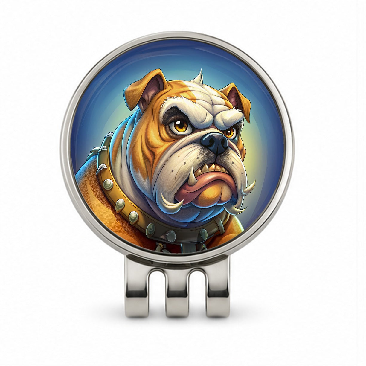 Angry Mad Bulldog Face School Mascot Golf Hat Clip with Ball Marker