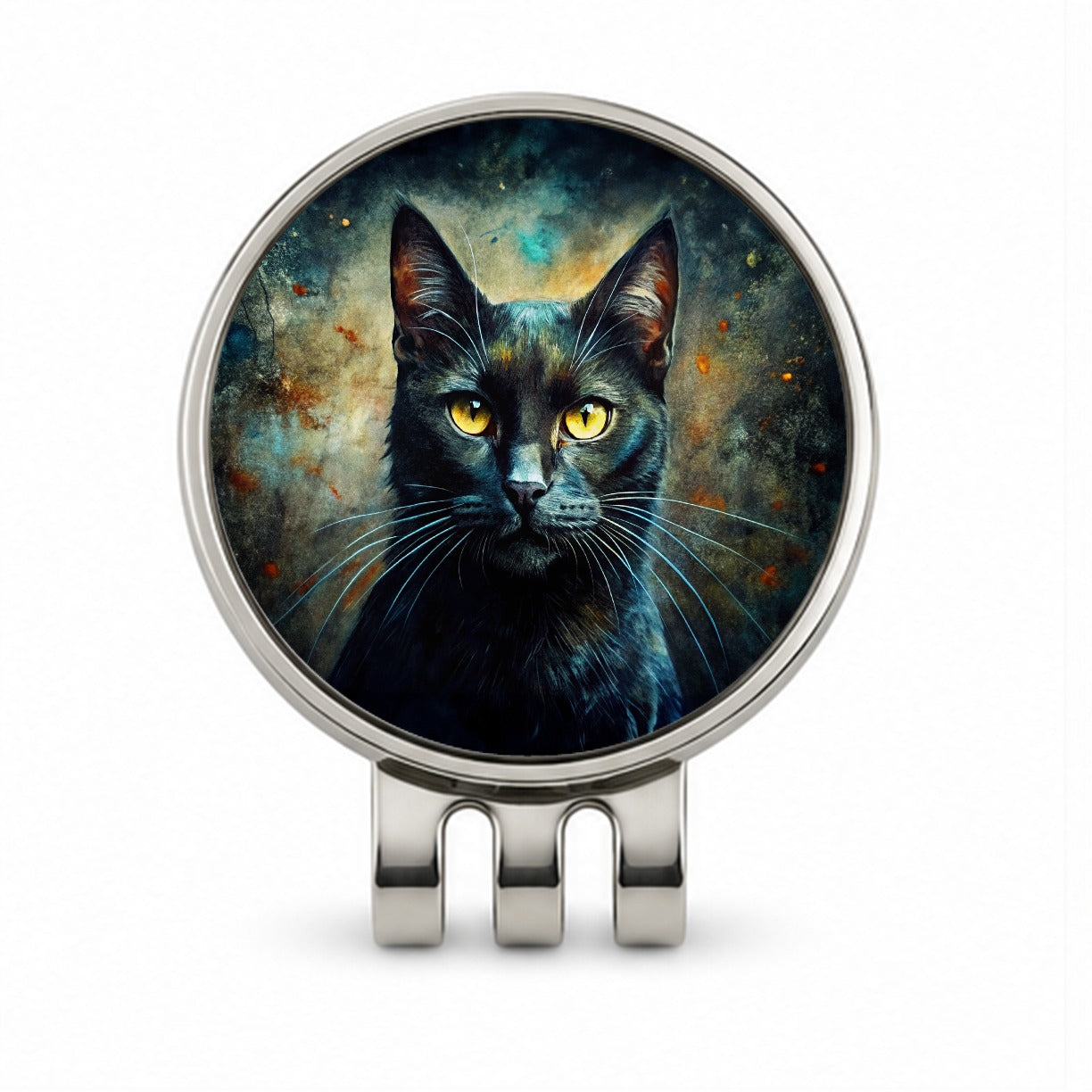 Black Cat Abstract Art Golf Hat Clip with Ball Marker