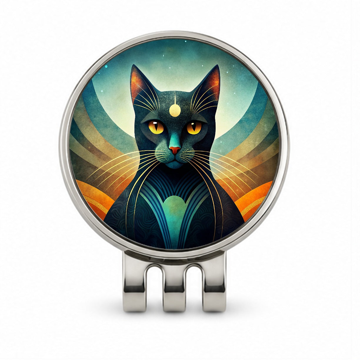 Black Cat Abstract Stylized Art Golf Hat Clip with Ball Marker