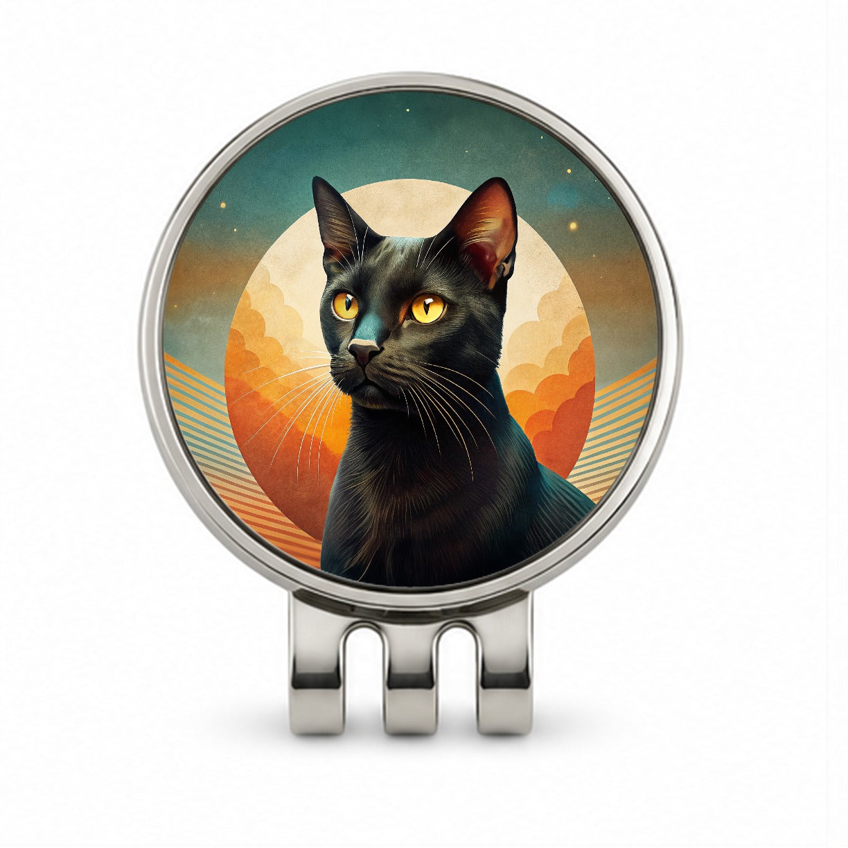 Black Cat Contemporary Art Golf Hat Clip with Ball Marker