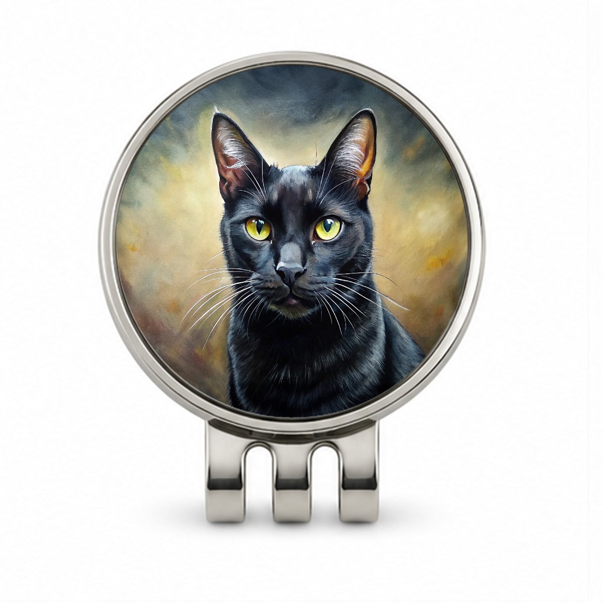 Black Cat Illustration Golf Hat Clip with Ball Marker