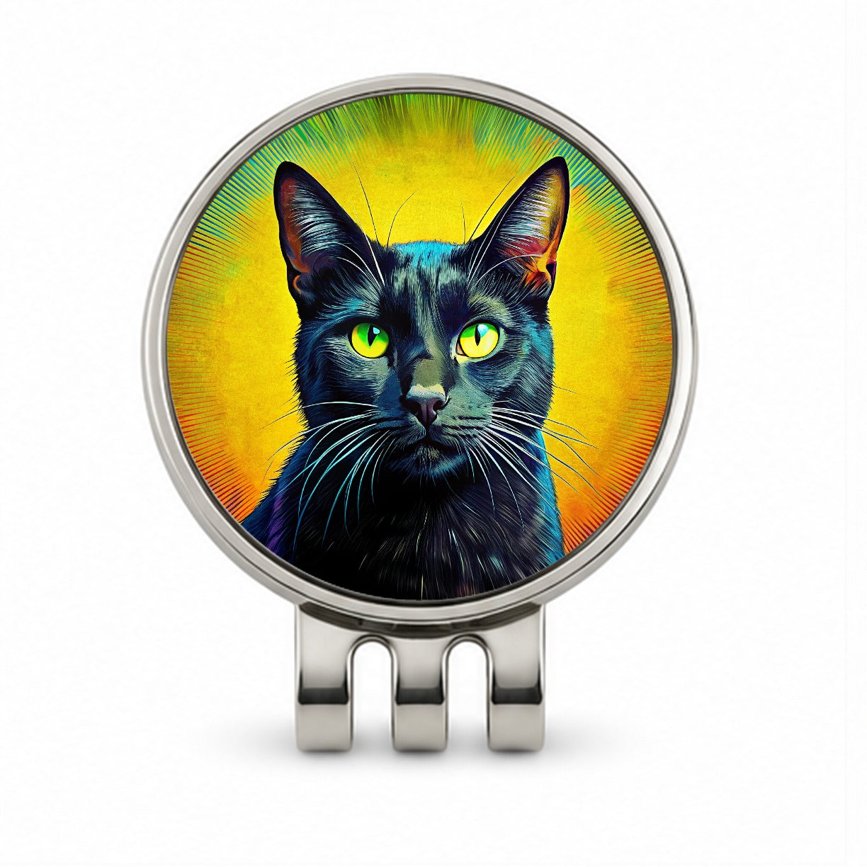 Black Cat Pop Art Golf Hat Clip with Ball Marker