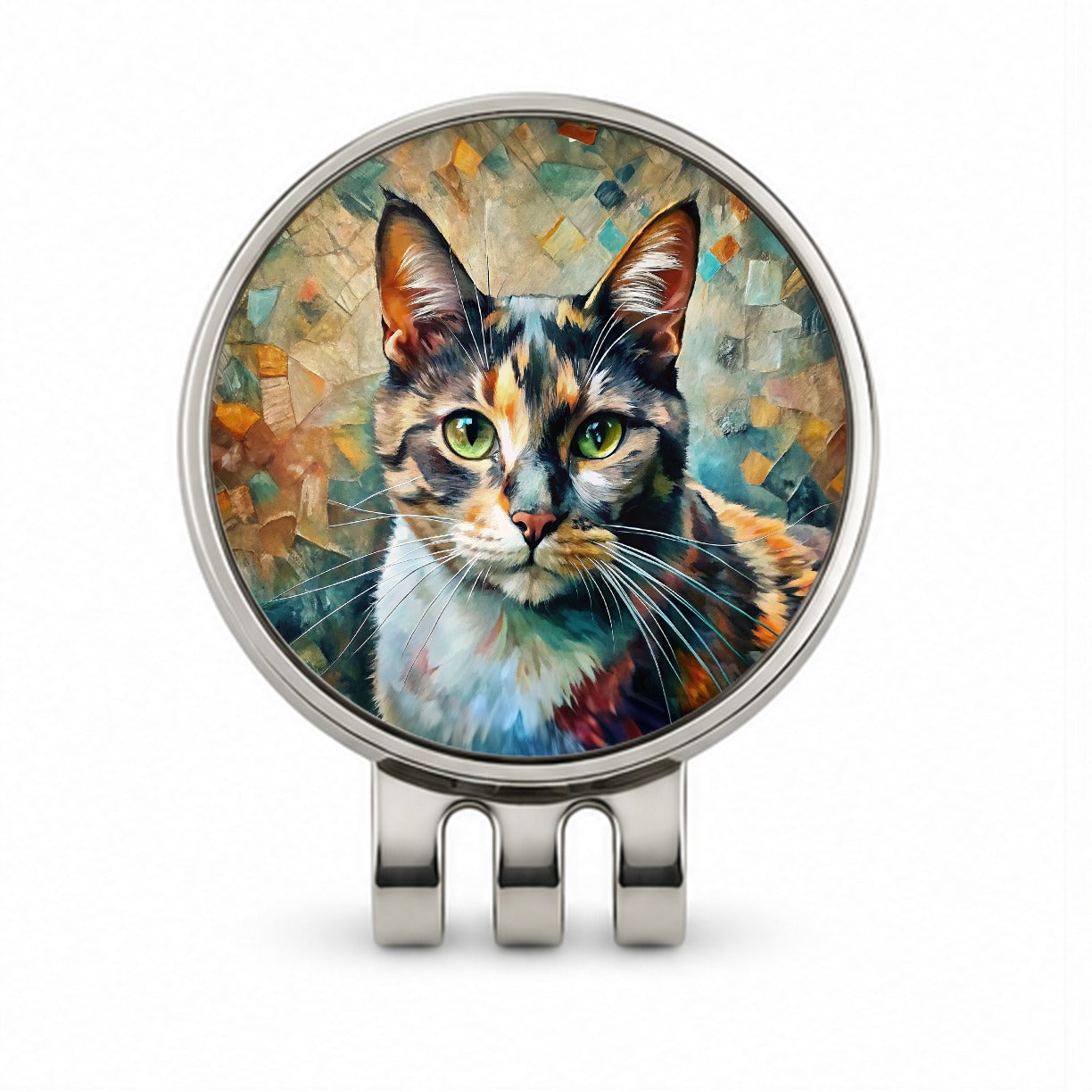 Calico Cat Abstract Art Golf Hat Clip with Ball Marker