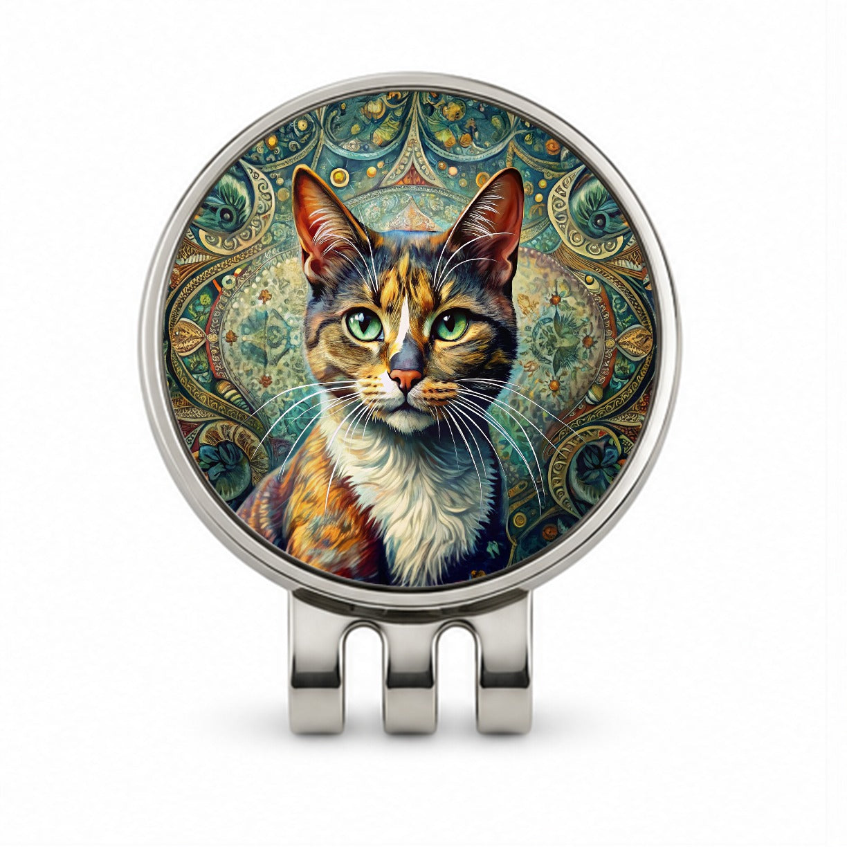 Calico Cat Bohemian Art Golf Hat Clip with Ball Marker