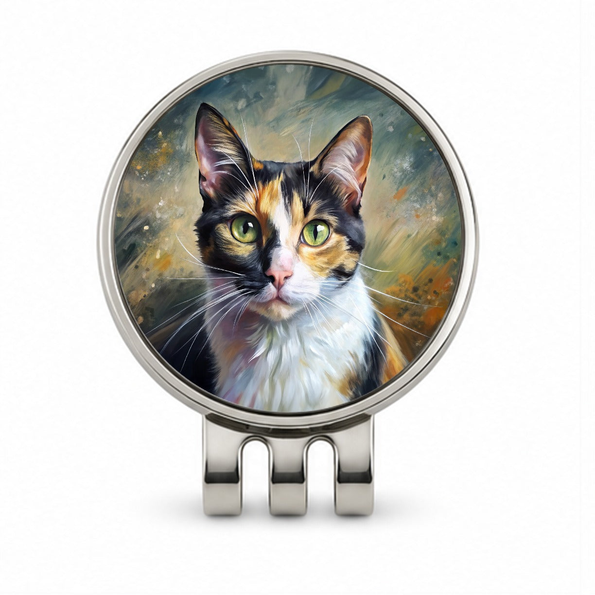 Calico Cat Expressionism Art Golf Hat Clip with Ball Marker