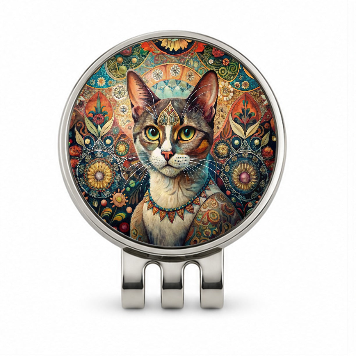 Calico Cat French Bohemian Art Golf Hat Clip with Ball Marker