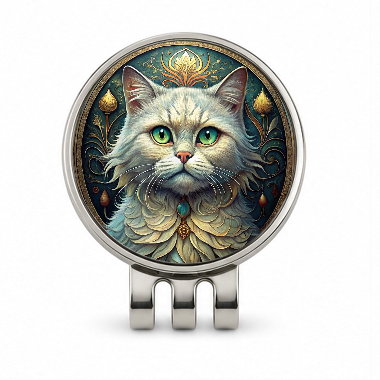 Persian Cat Art Nouveau Golf Hat Clip with Ball Marker