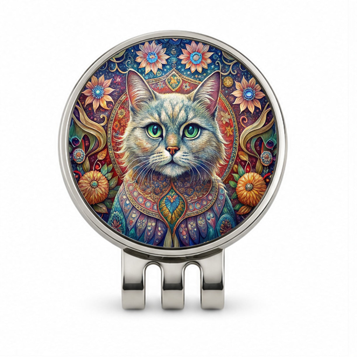 Persian Cat Bohemian Art Golf Hat Clip with Ball Marker