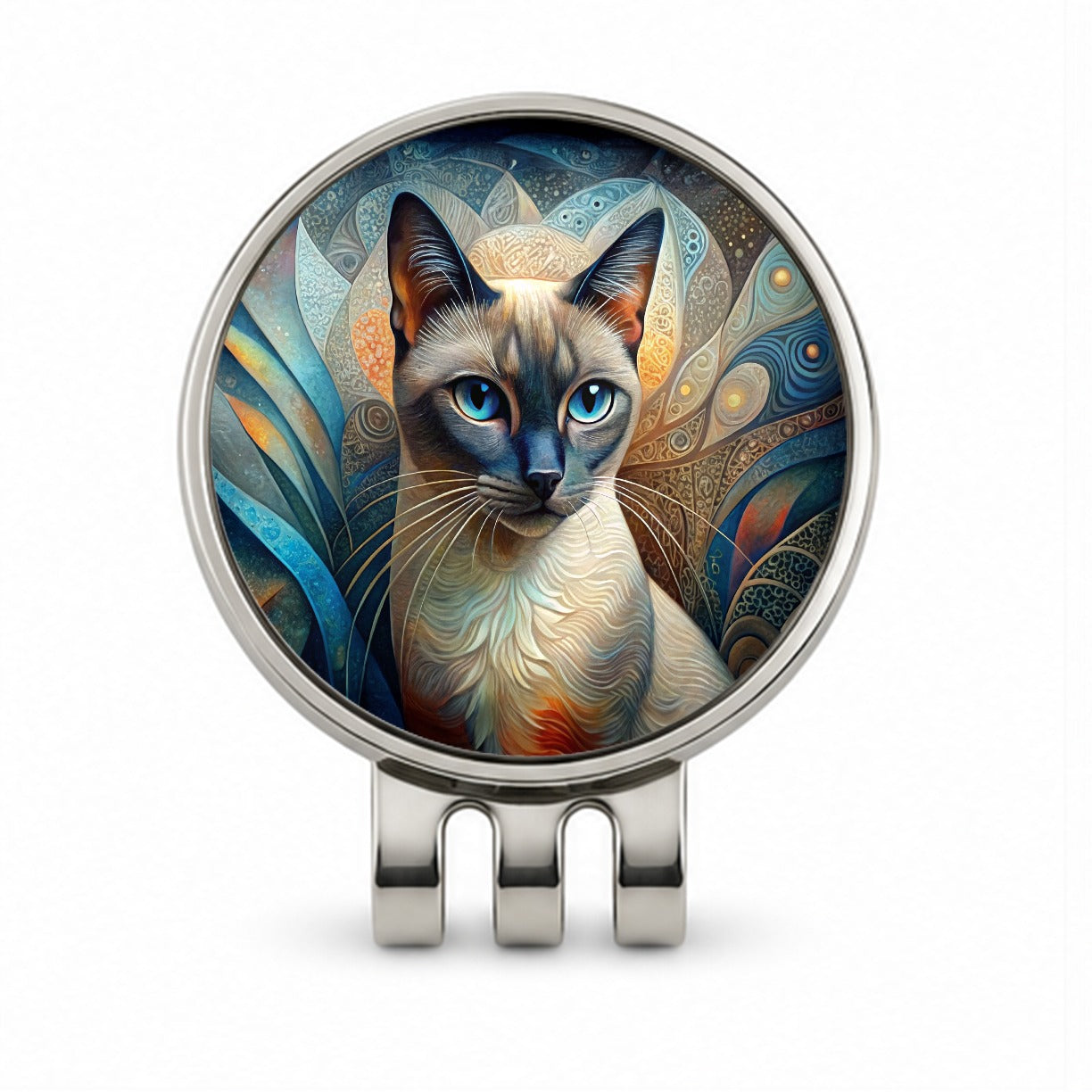Siamese Cat Abstract Art Golf Hat Clip with Ball Marker