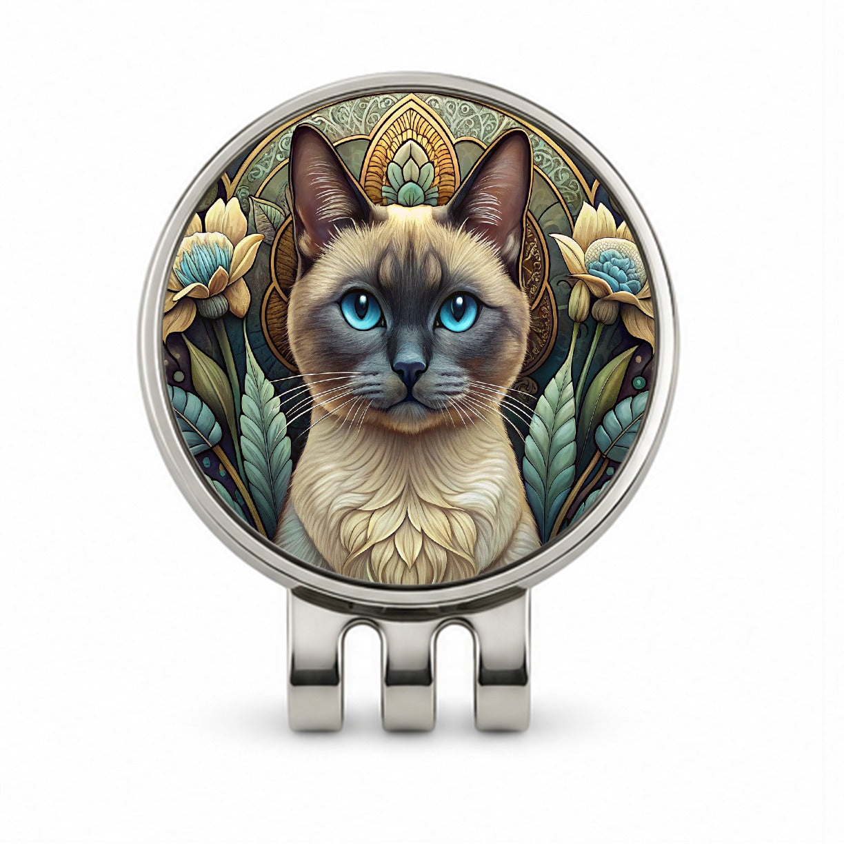 Siamese Cat Art Nouveau Golf Hat Clip with Ball Marker