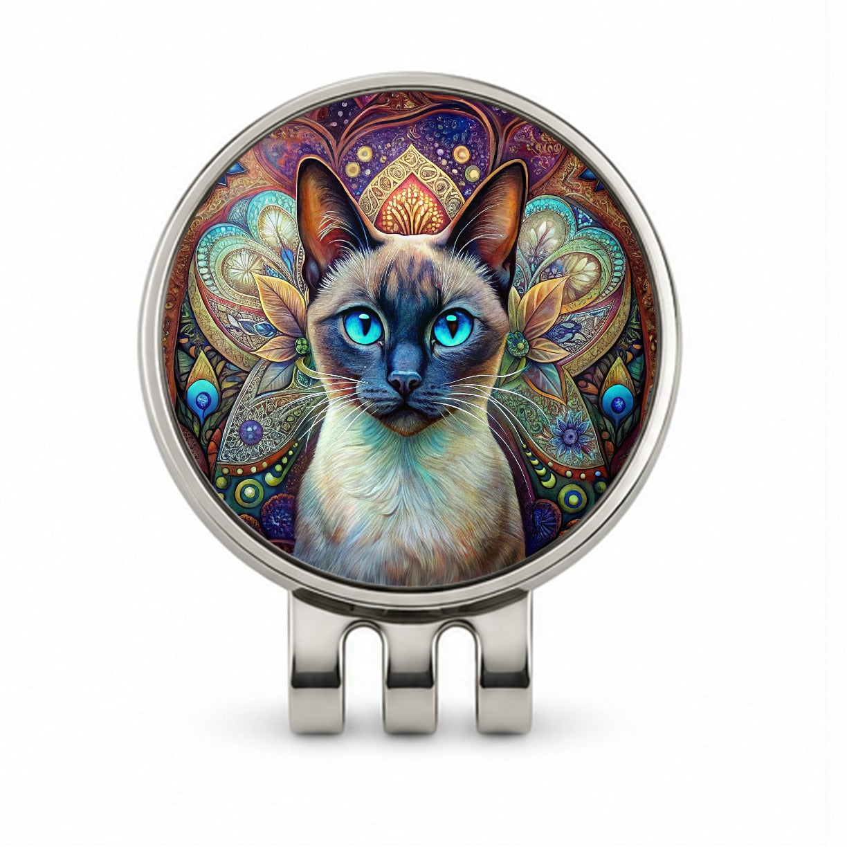 Siamese Cat Bohemian Art Golf Hat Clip with Ball Marker