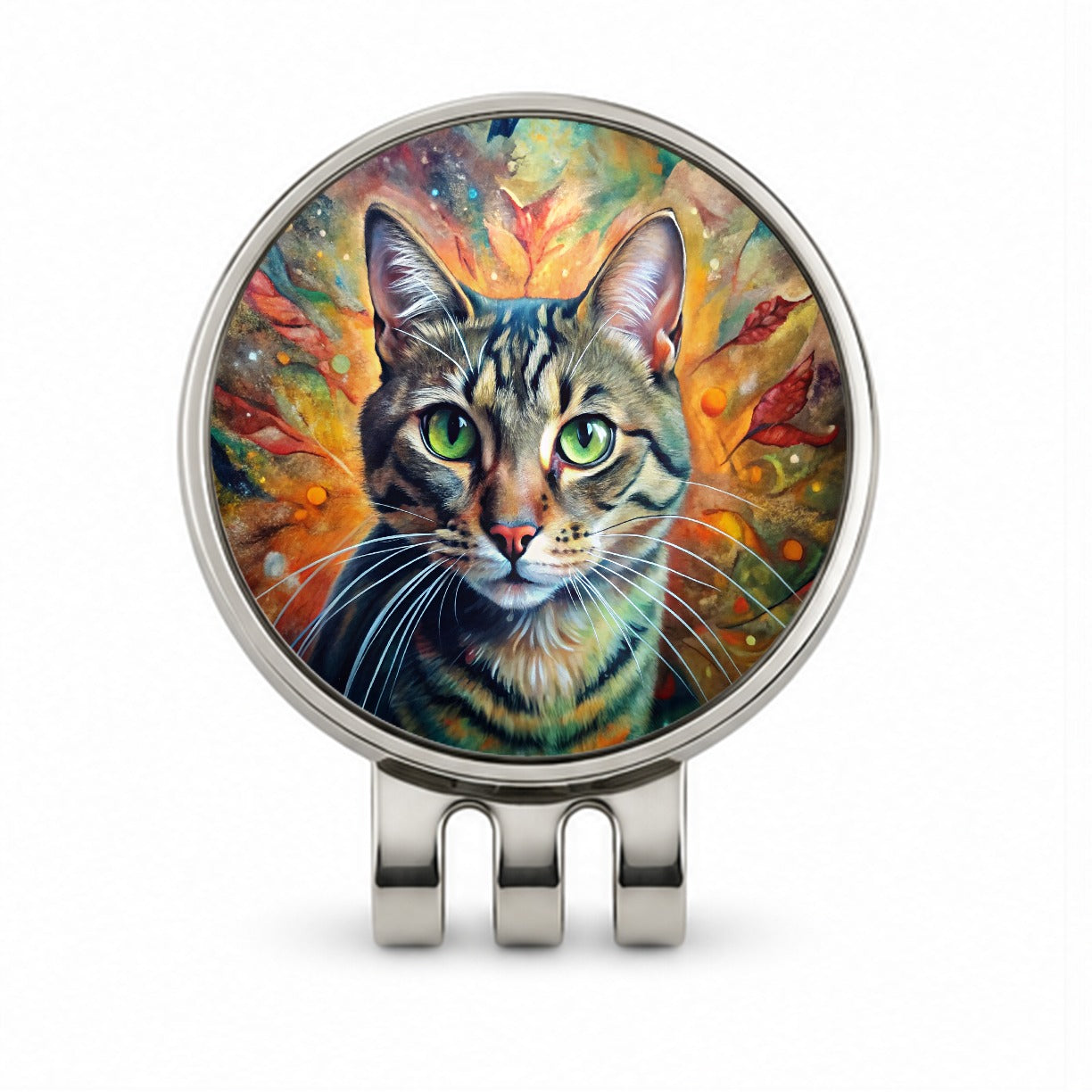 Tabby Cat Abstract Art Golf Hat Clip with Ball Marker