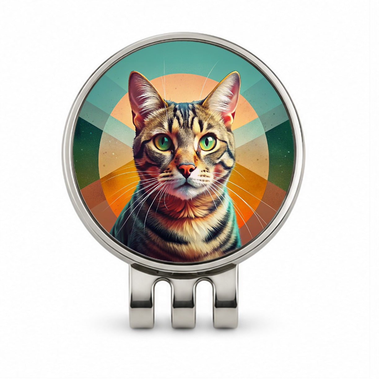 Tabby Cat Contemporary Art Golf Hat Clip with Ball Marker