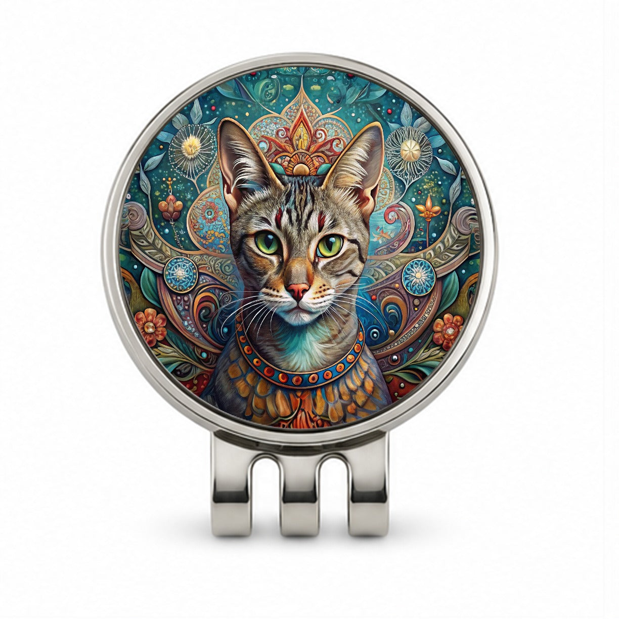 Tabby Cat French Bohemian Art Golf Hat Clip with Ball Marker