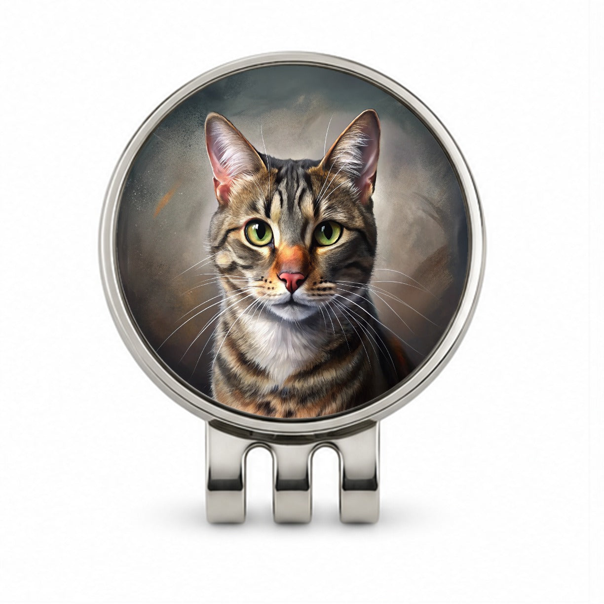 Tabby Cat Illustration Golf Hat Clip with Ball Marker