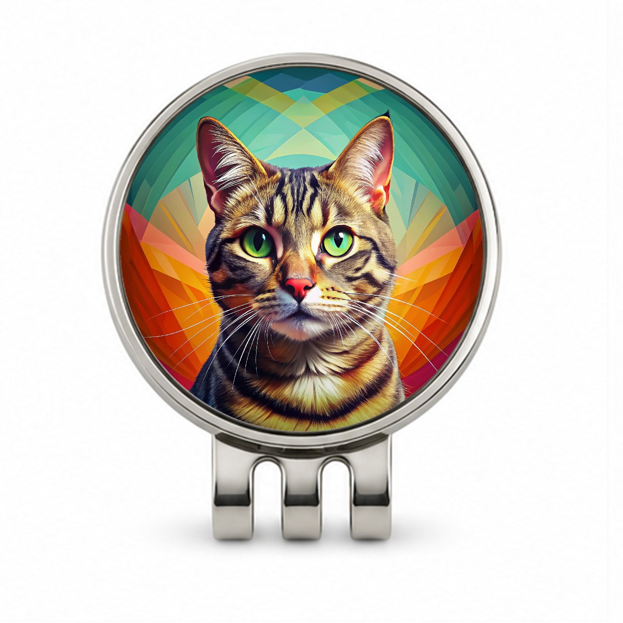 Tabby Cat Pop Art Golf Hat Clip with Ball Marker