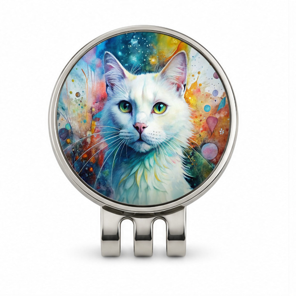 White Cat Abstract Art Golf Hat Clip with Ball Marker