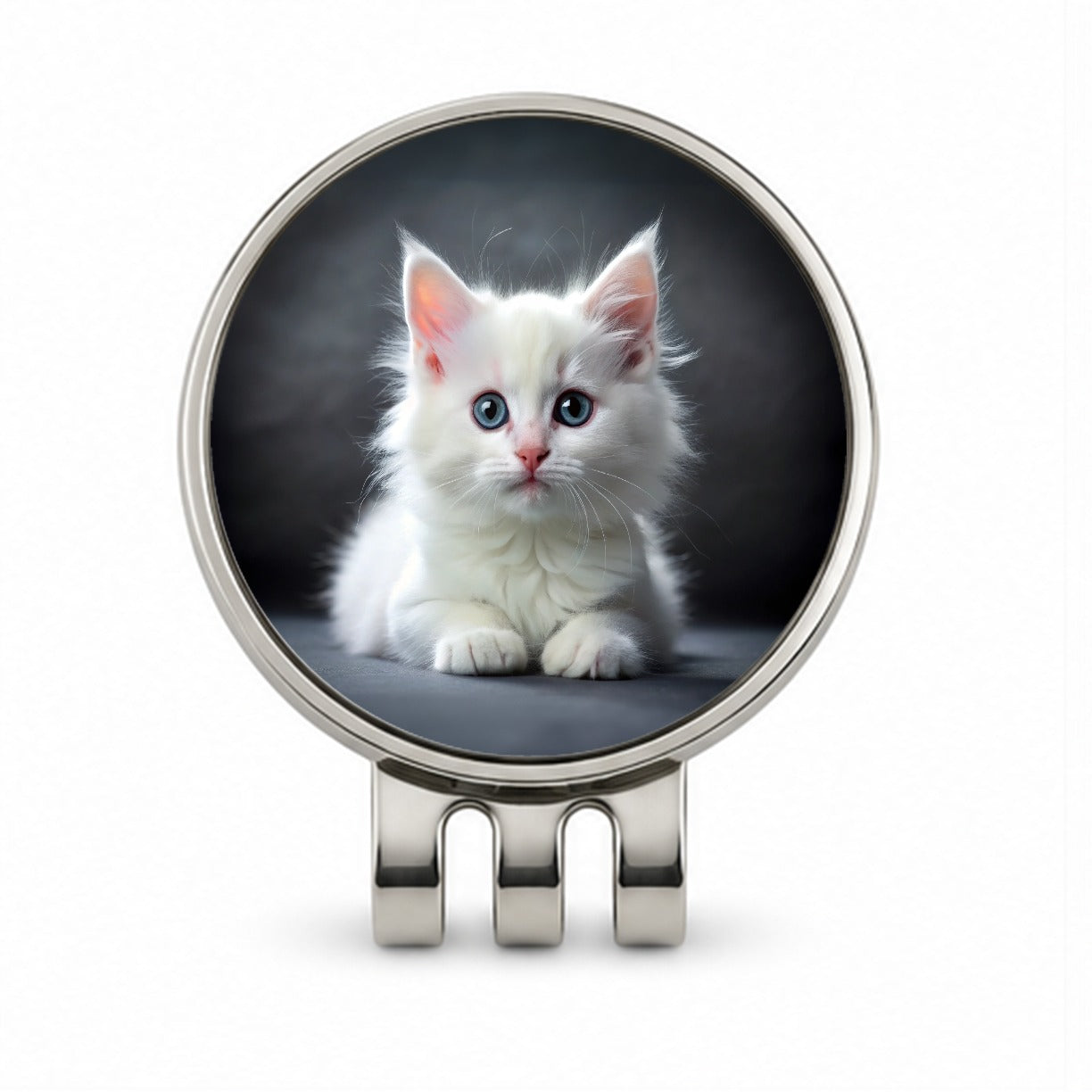 White Cat Kitten Photo Golf Hat Clip with Ball Marker