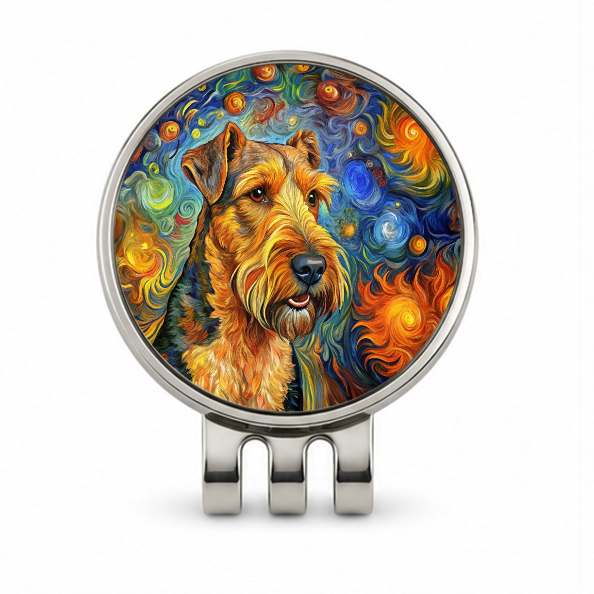 Airedale Terrier Dog Abstract Art Golf Hat Clip with Ball Marker