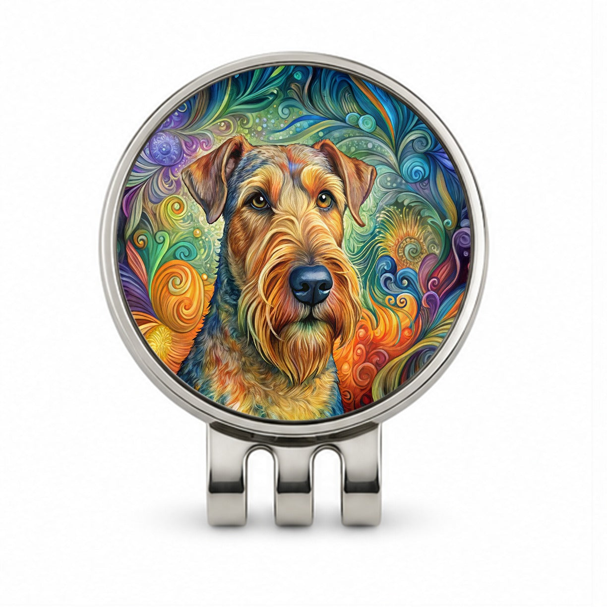 Airedale Terrier Dog Bohemian Art Golf Hat Clip with Ball Marker
