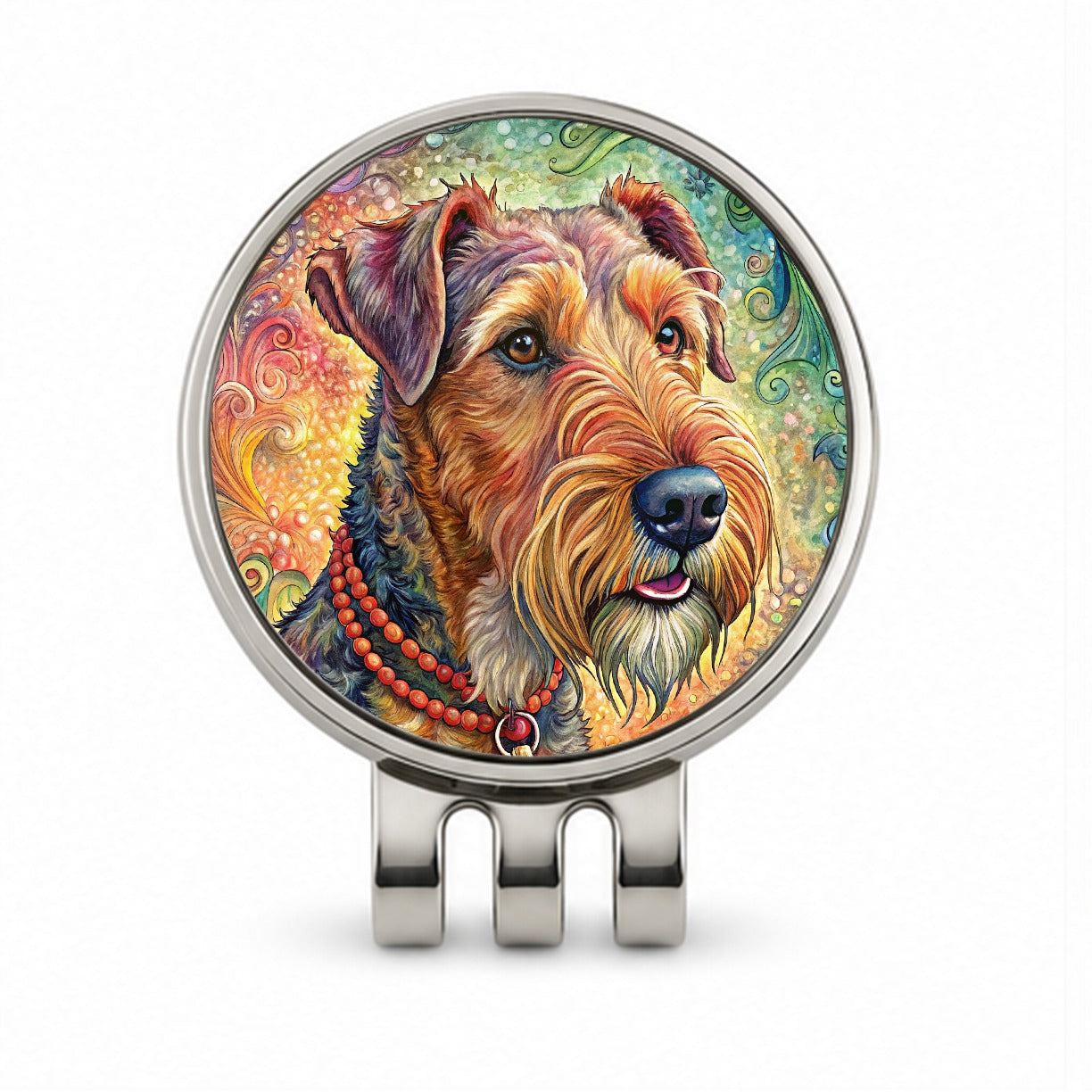 Airedale Terrier Dog French Bohemian Art Golf Hat Clip with Ball Marker
