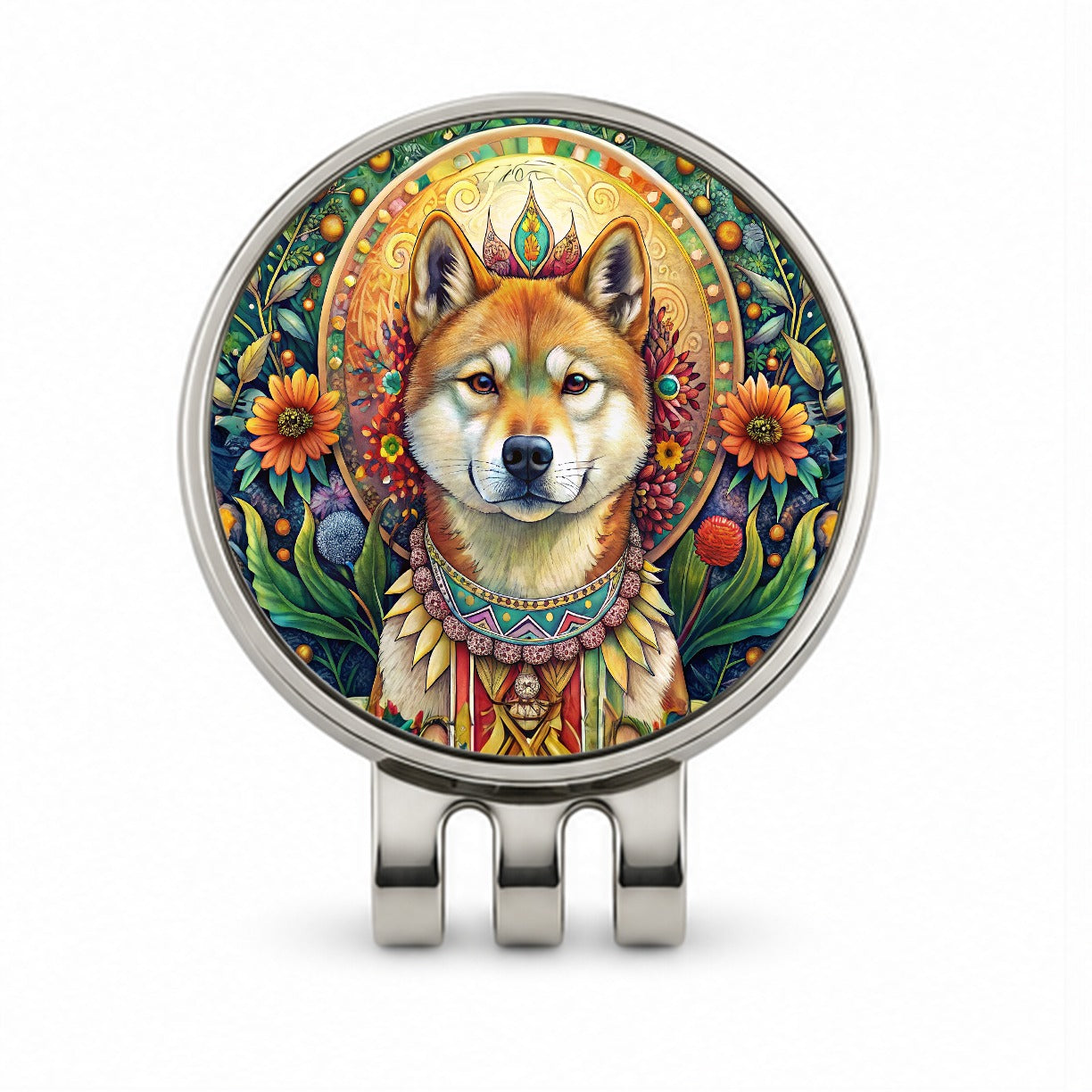 Akita Dog Bohemian Art Golf Hat Clip with Ball Marker