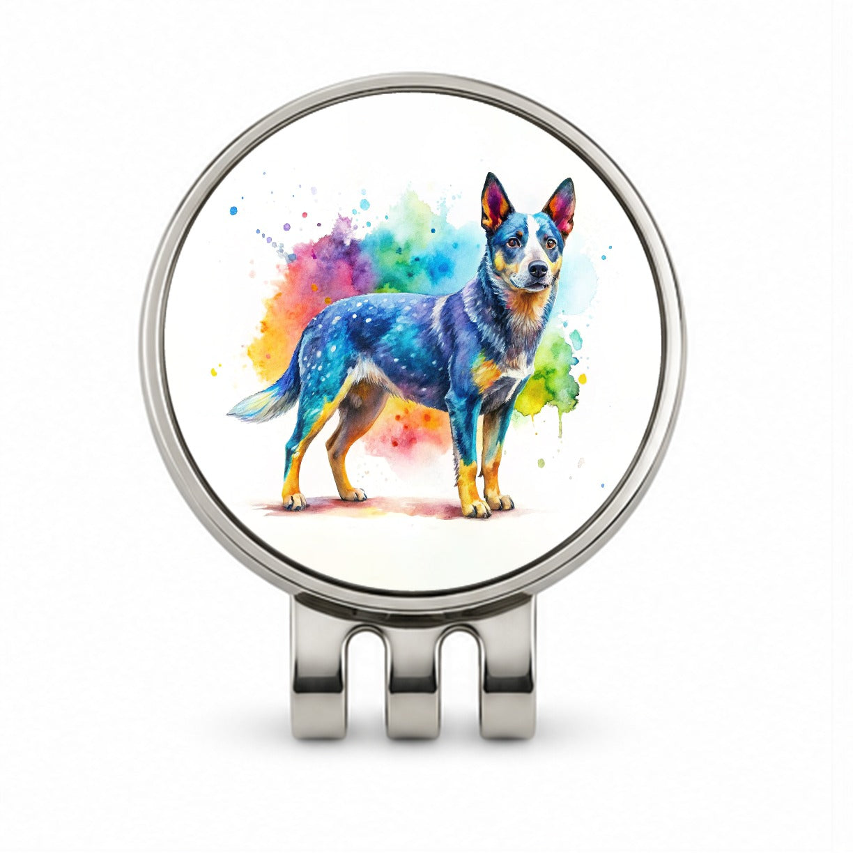 Australian Cattle Dog Watercolor Style Golf Hat Clip with Ball Marker