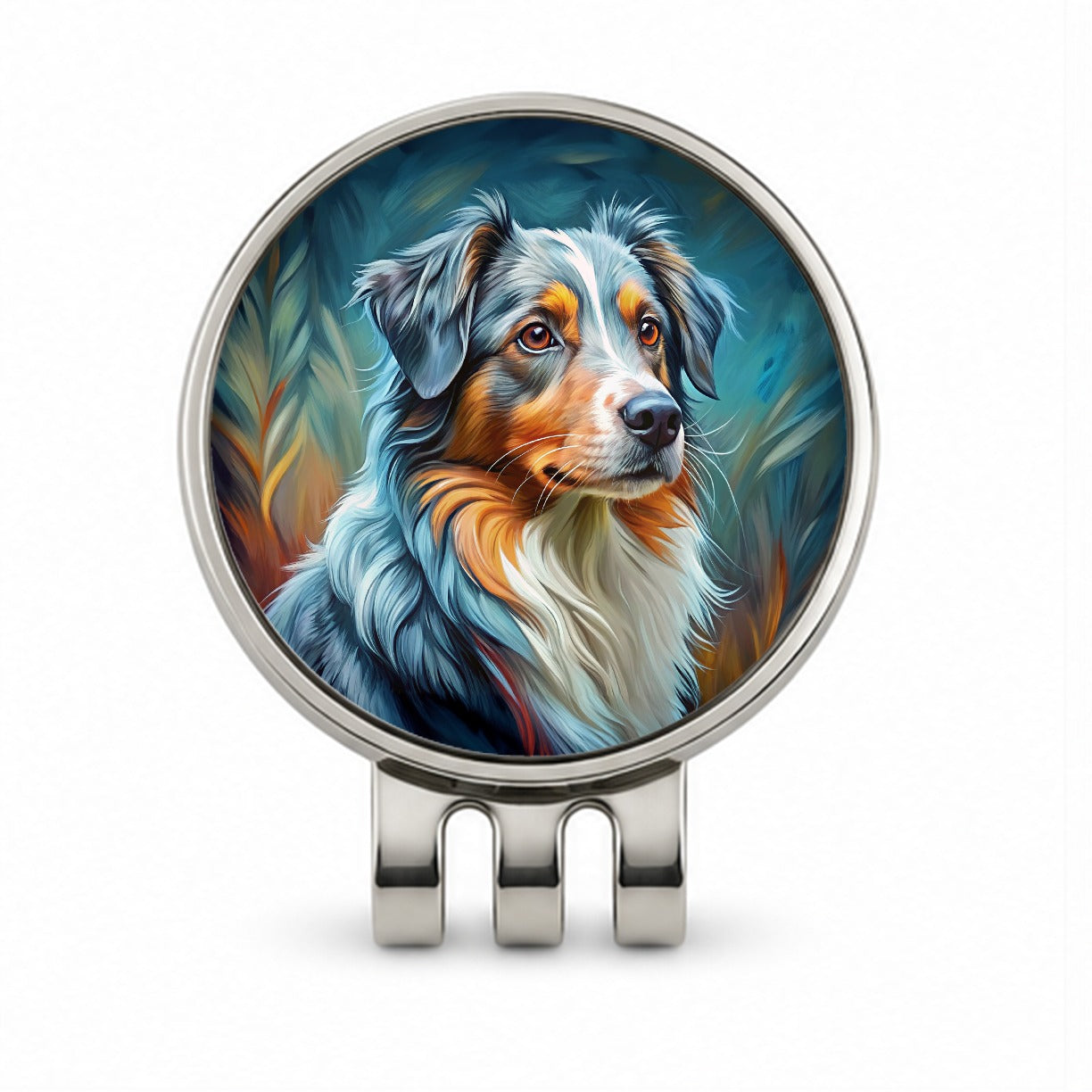 Australian Shepherd Dog Expressionism Art Golf Hat Clip with Ball Marker