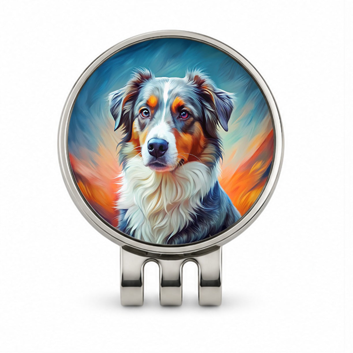 Australian Shepherd Dog Pop Art Golf Hat Clip with Ball Marker