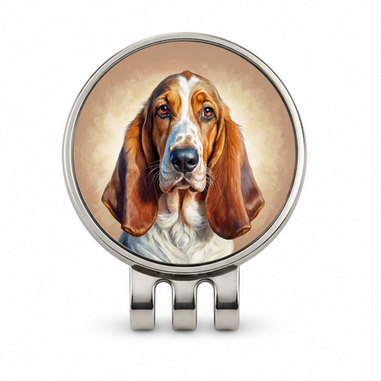 Basset Hound Dog Illustration Golf Hat Clip with Ball Marker
