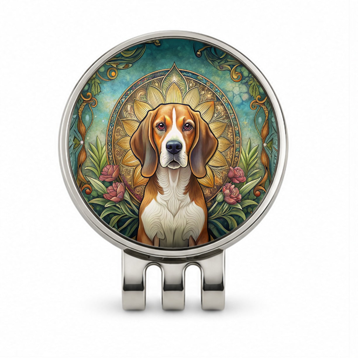 Beagle Dog Art Nouveau Golf Hat Clip with Ball Marker