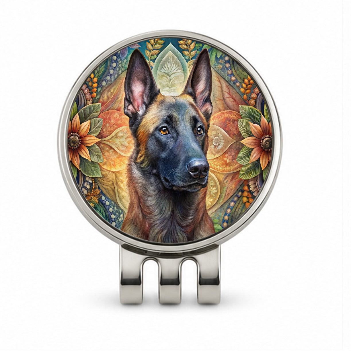 Belgian Malinois Dog Bohemian Art Golf Hat Clip with Ball Marker