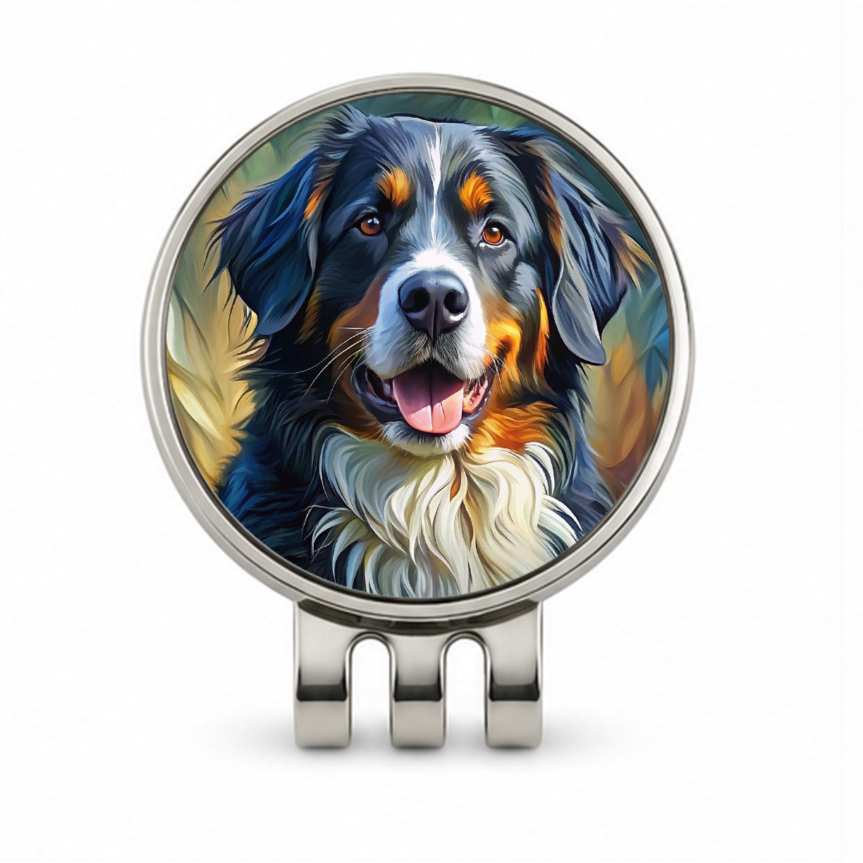 Bernese Mountain Dog Expressionism Art Golf Hat Clip with Ball Marker