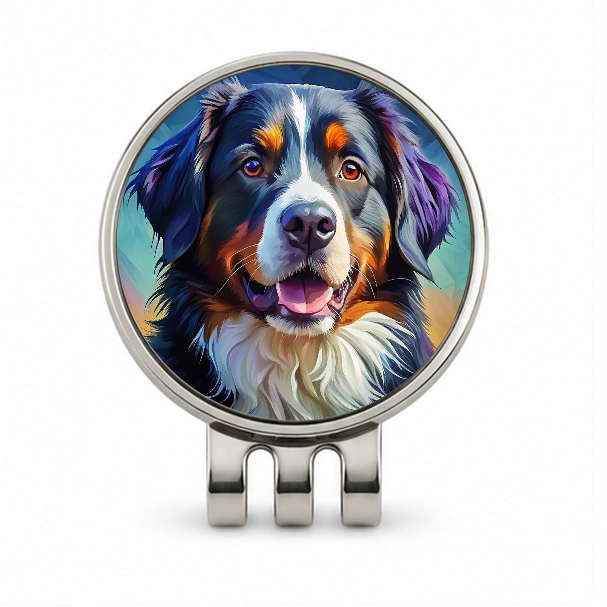 Bernese Mountain Dog Pop Art Golf Hat Clip with Ball Marker
