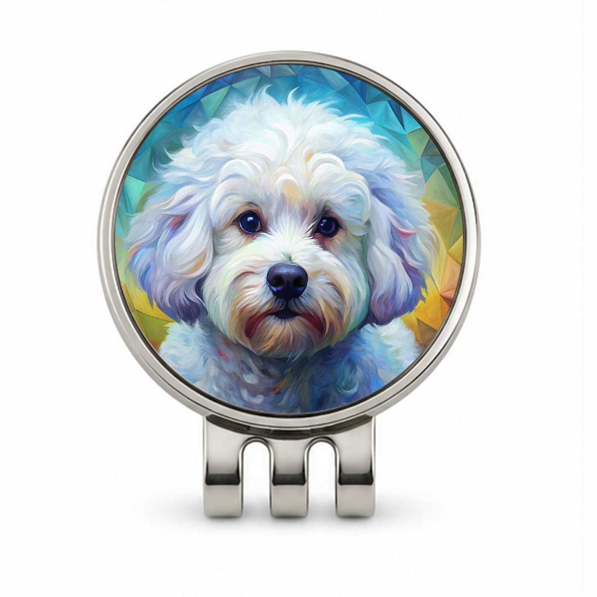 Bichon Frise Dog Abstract Art Golf Hat Clip with Ball Marker