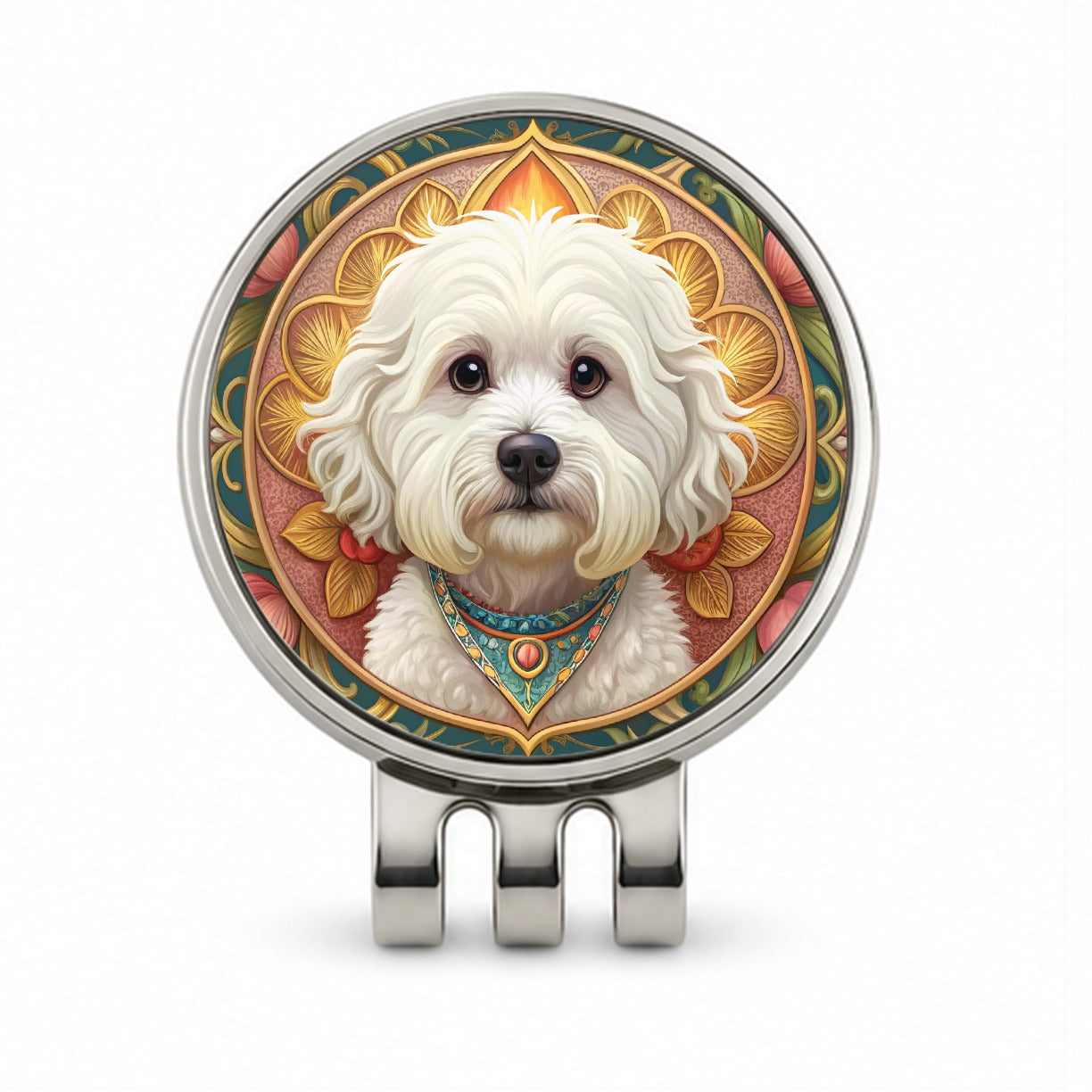 Bichon Frise Dog Art Nouveau Golf Hat Clip with Ball Marker