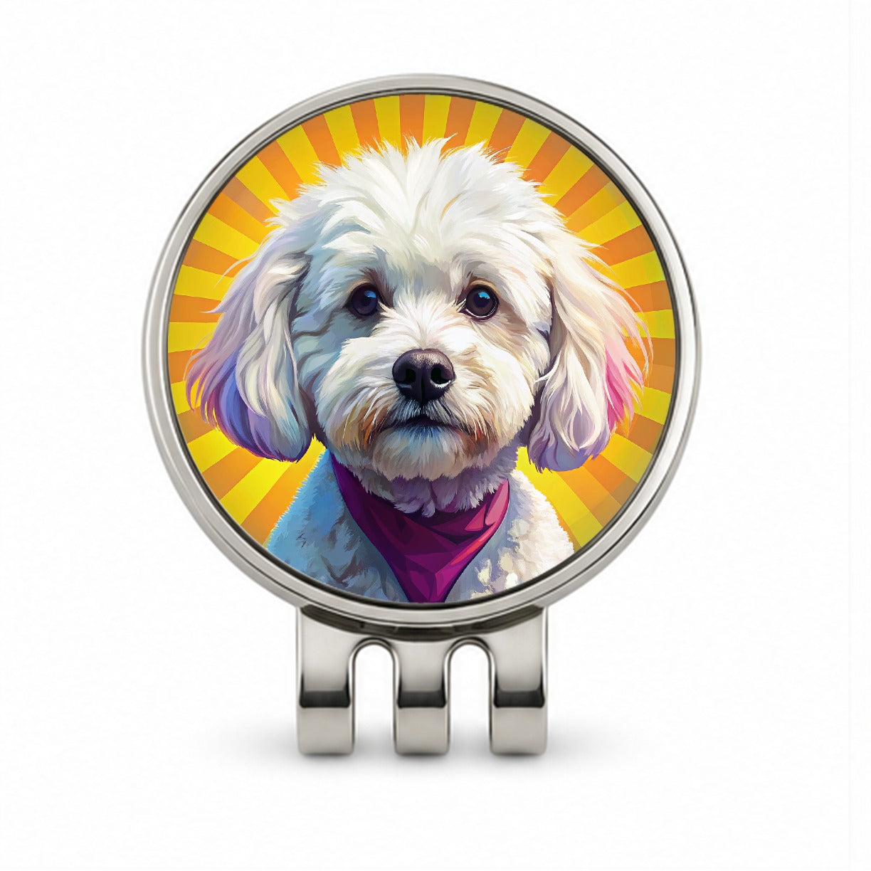 Bichon Frise Dog Pop Art Golf Hat Clip with Ball Marker