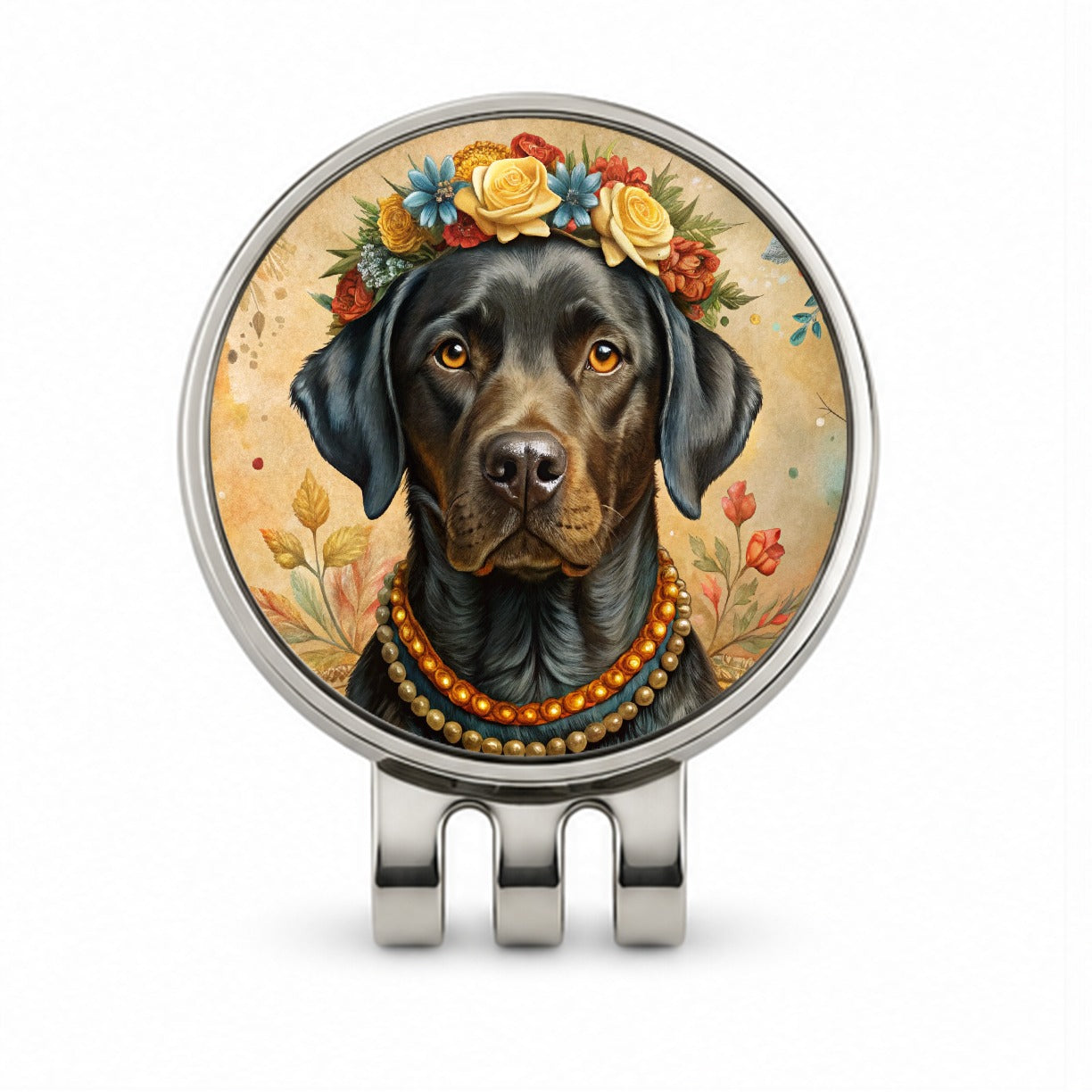 Black Labrador Retriever Dog French Bohemian Art Golf Hat Clip with Ball Marker