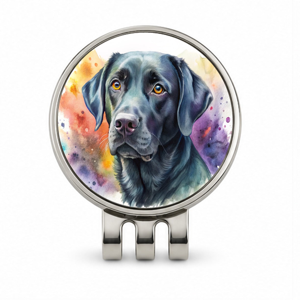 Black Labrador Retriever Dog Watercolor Style Golf Hat Clip with Ball Marker