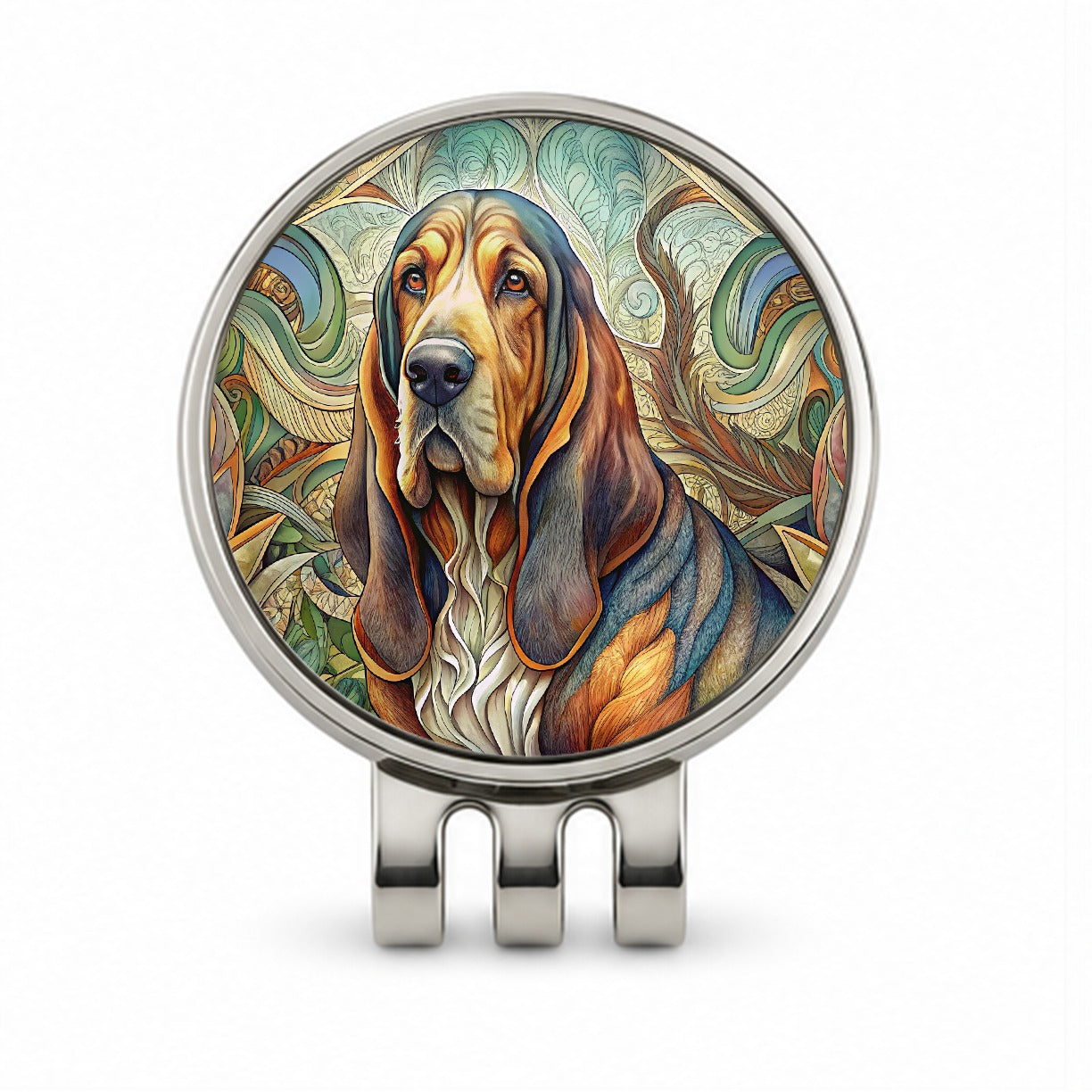 Bloodhound Dog Art Nouveau Golf Hat Clip with Ball Marker