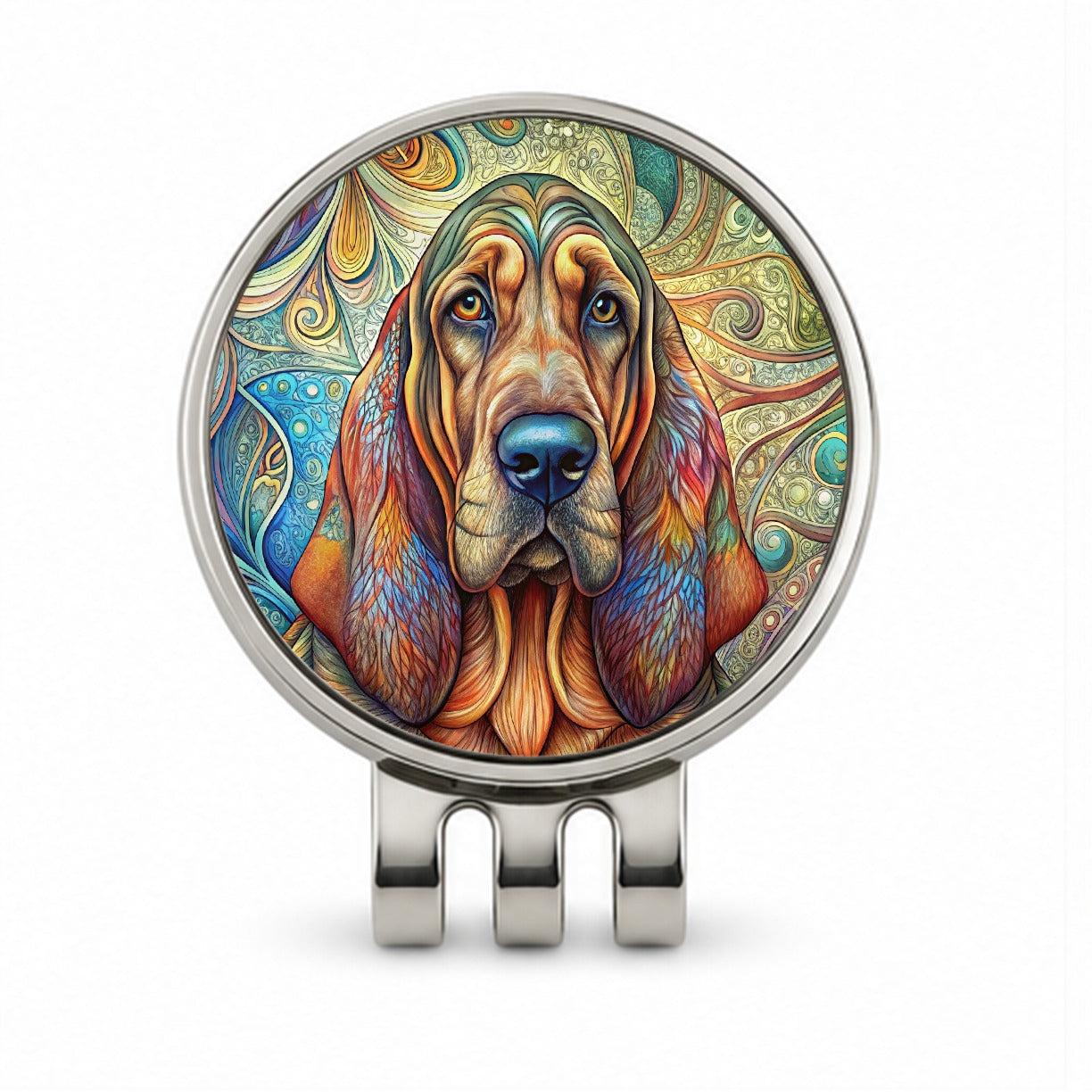 Bloodhound Dog Bohemian Art Golf Hat Clip with Ball Marker