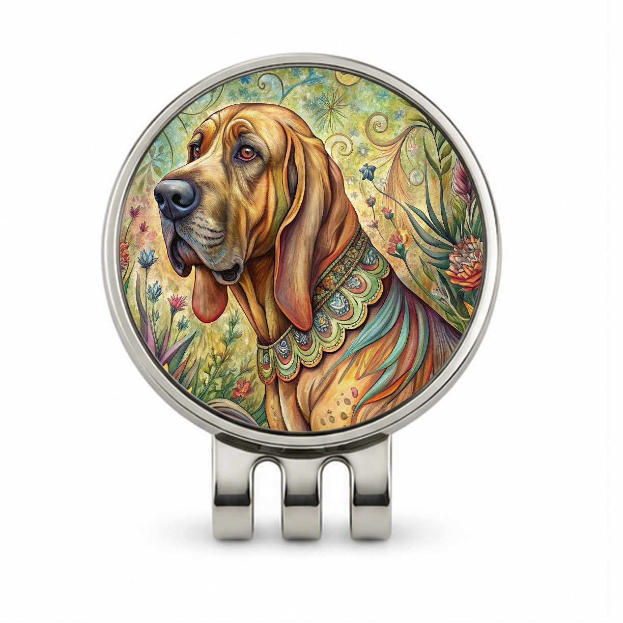 Bloodhound Dog French Bohemian Art Golf Hat Clip with Ball Marker