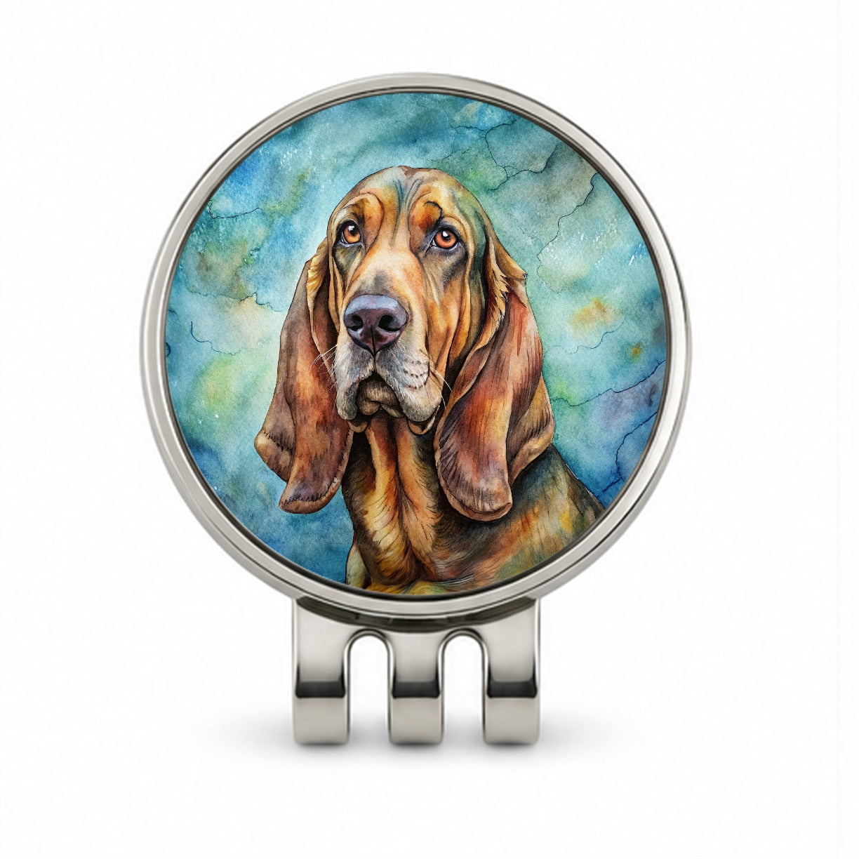 Bloodhound Dog Illustration Golf Hat Clip with Ball Marker
