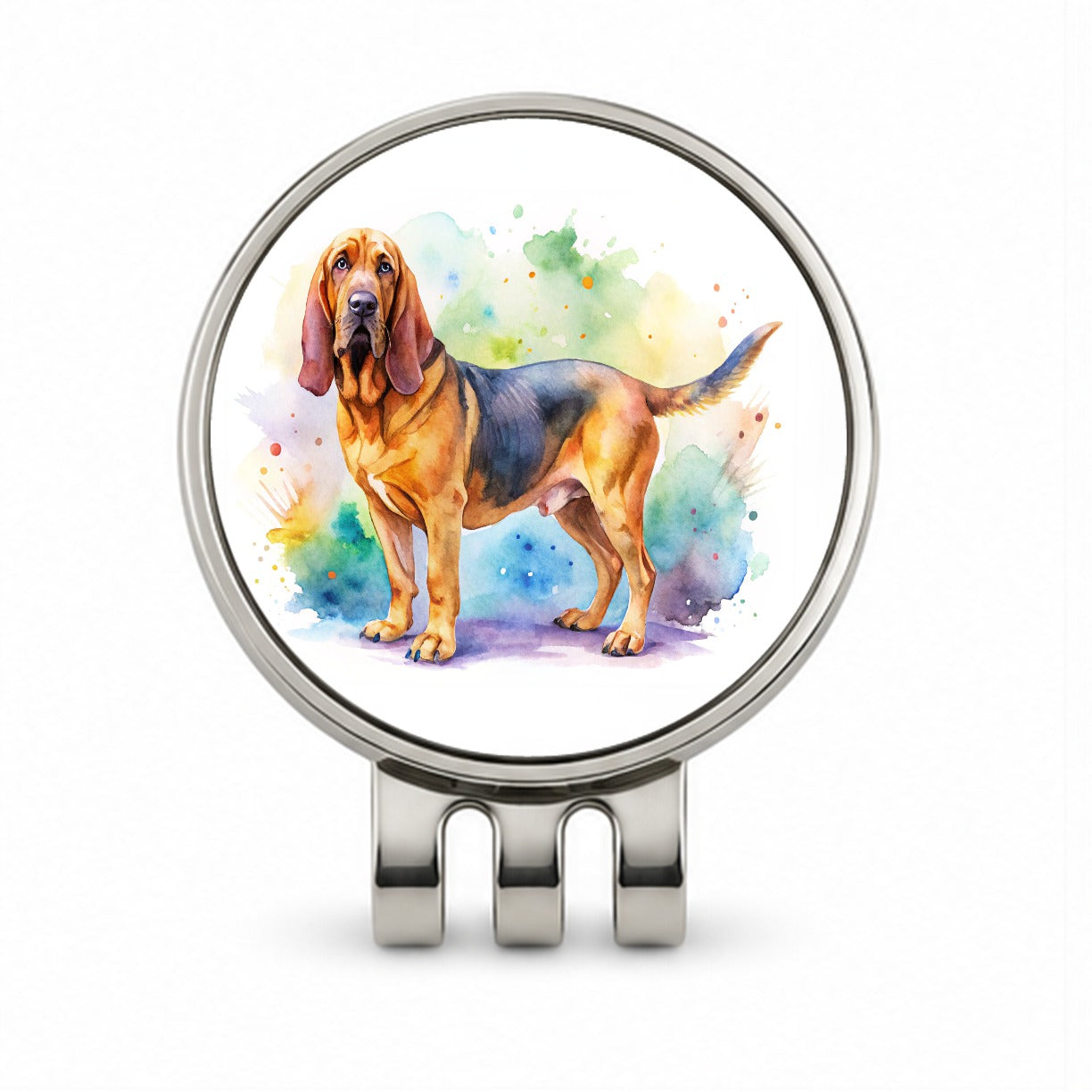 Bloodhound Dog Watercolor Style Golf Hat Clip with Ball Marker