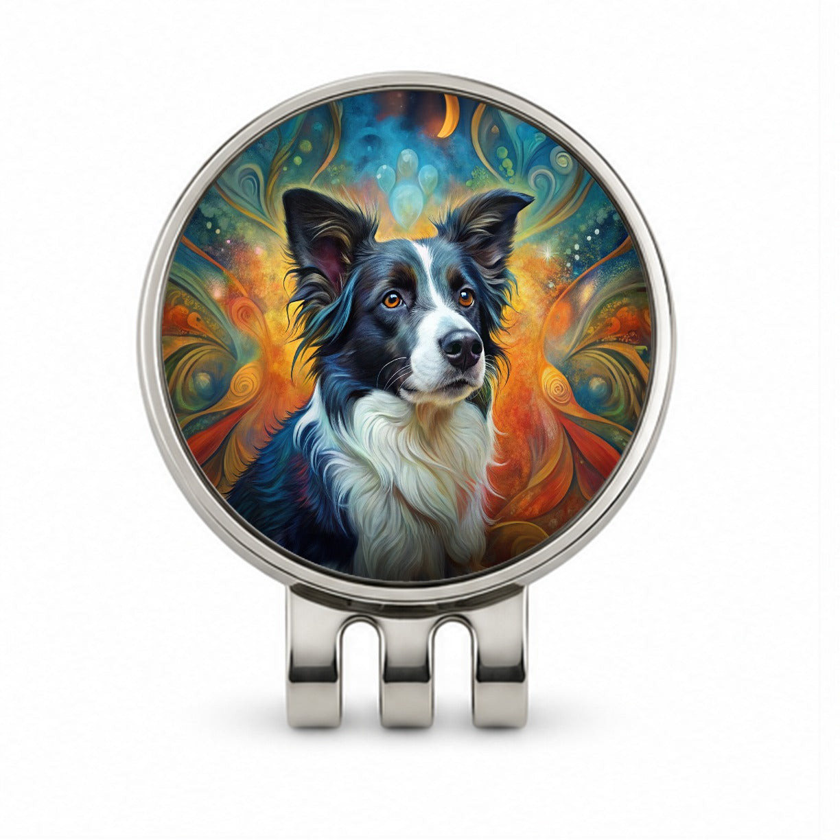 Border Collie Dog Abstract Art Golf Hat Clip with Ball Marker