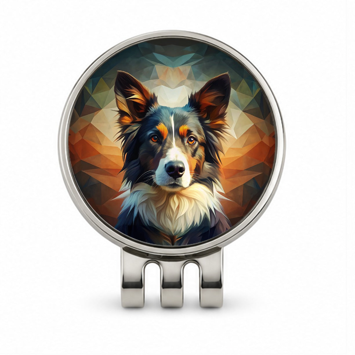 Border Collie Dog Abstract Stylized Art Golf Hat Clip with Ball Marker
