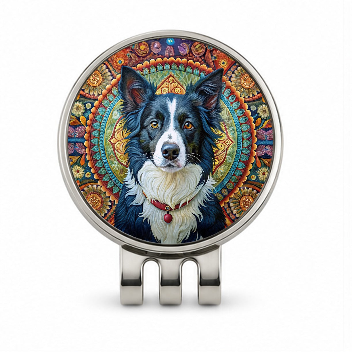 Border Collie Dog Bohemian Art Golf Hat Clip with Ball Marker