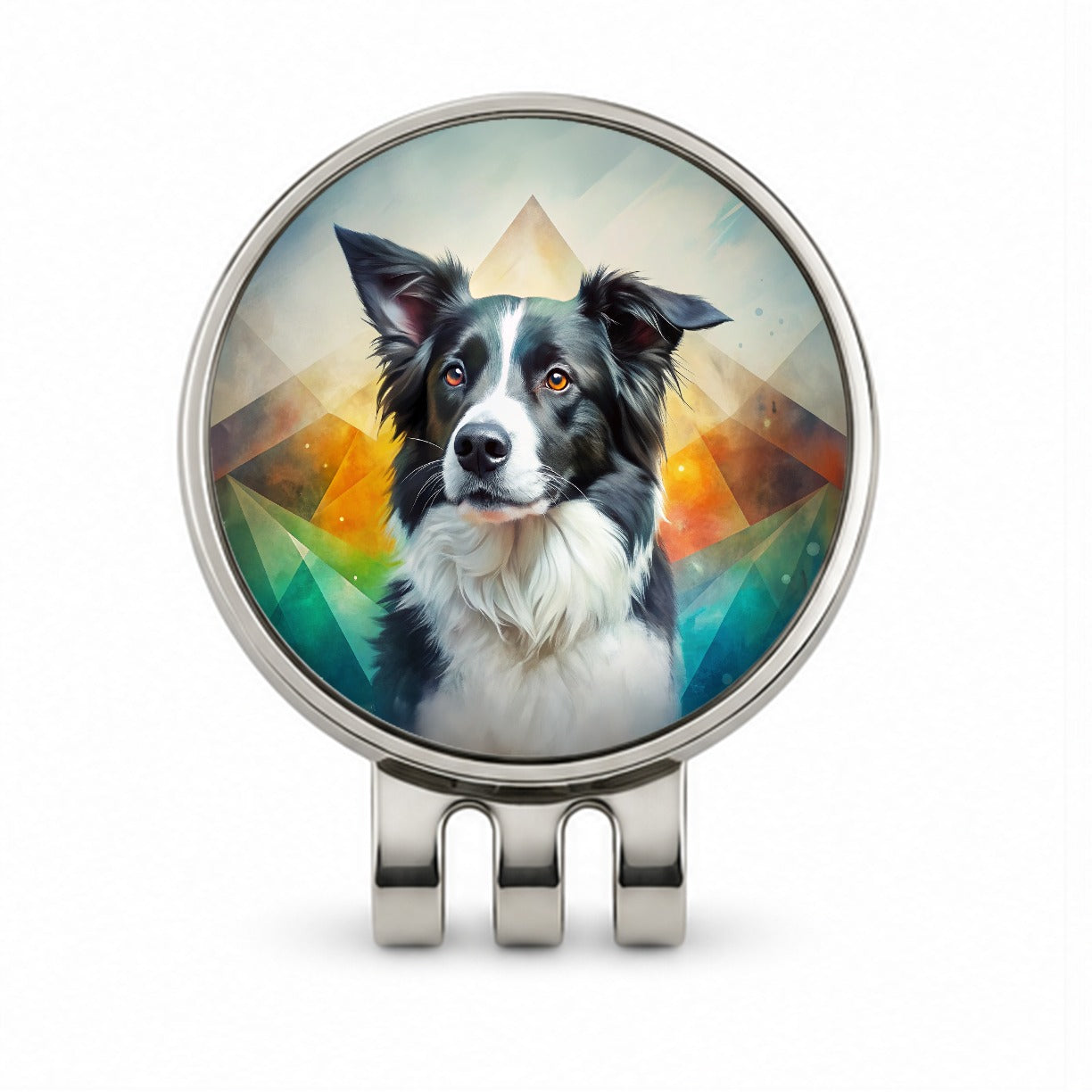 Border Collie Dog Contemporary Art Golf Hat Clip with Ball Marker