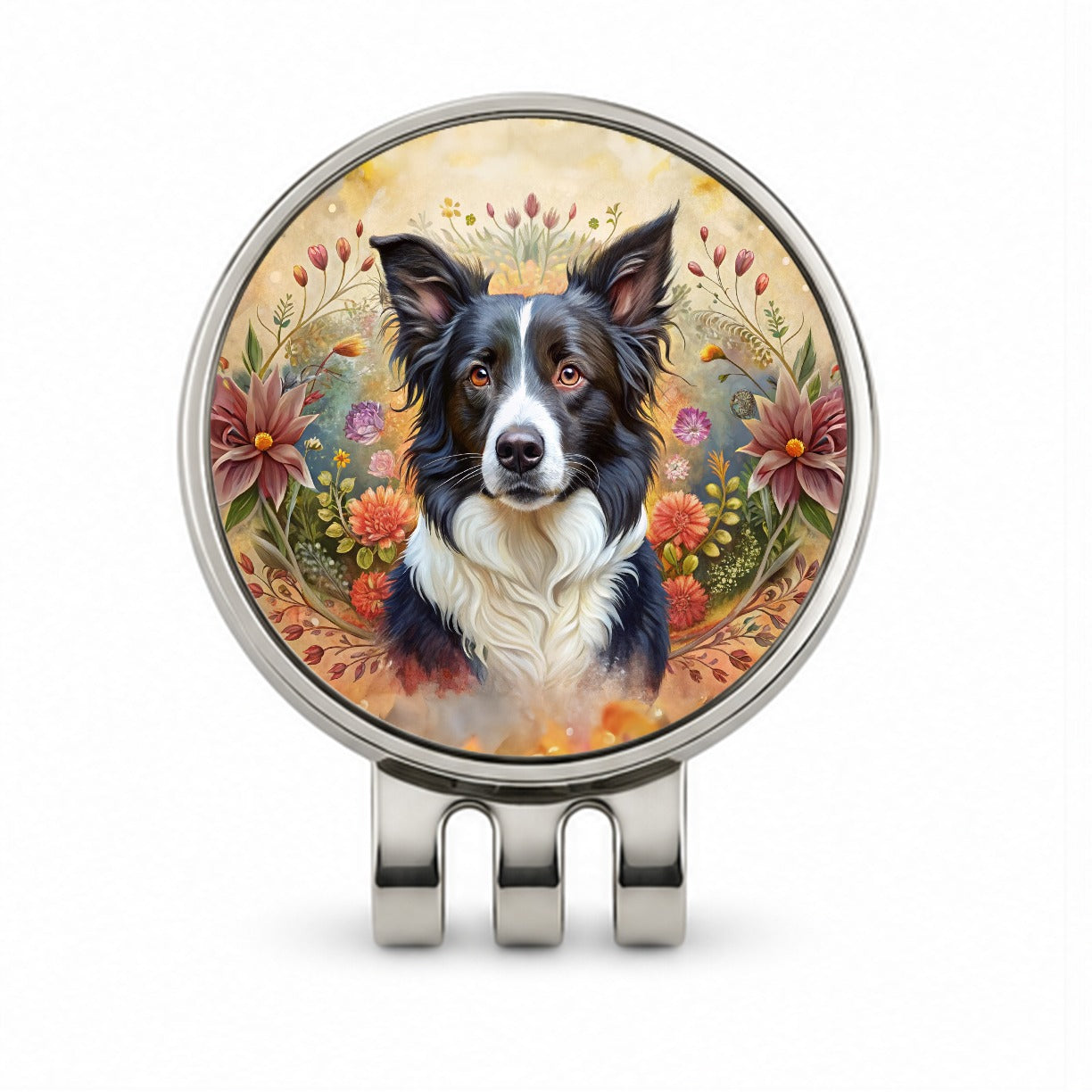 Border Collie Dog French Bohemian Art Golf Hat Clip with Ball Marker