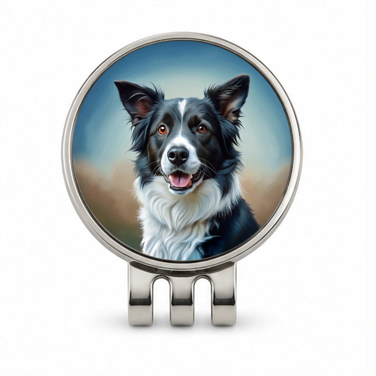 Border Collie Dog Illustration Golf Hat Clip with Ball Marker